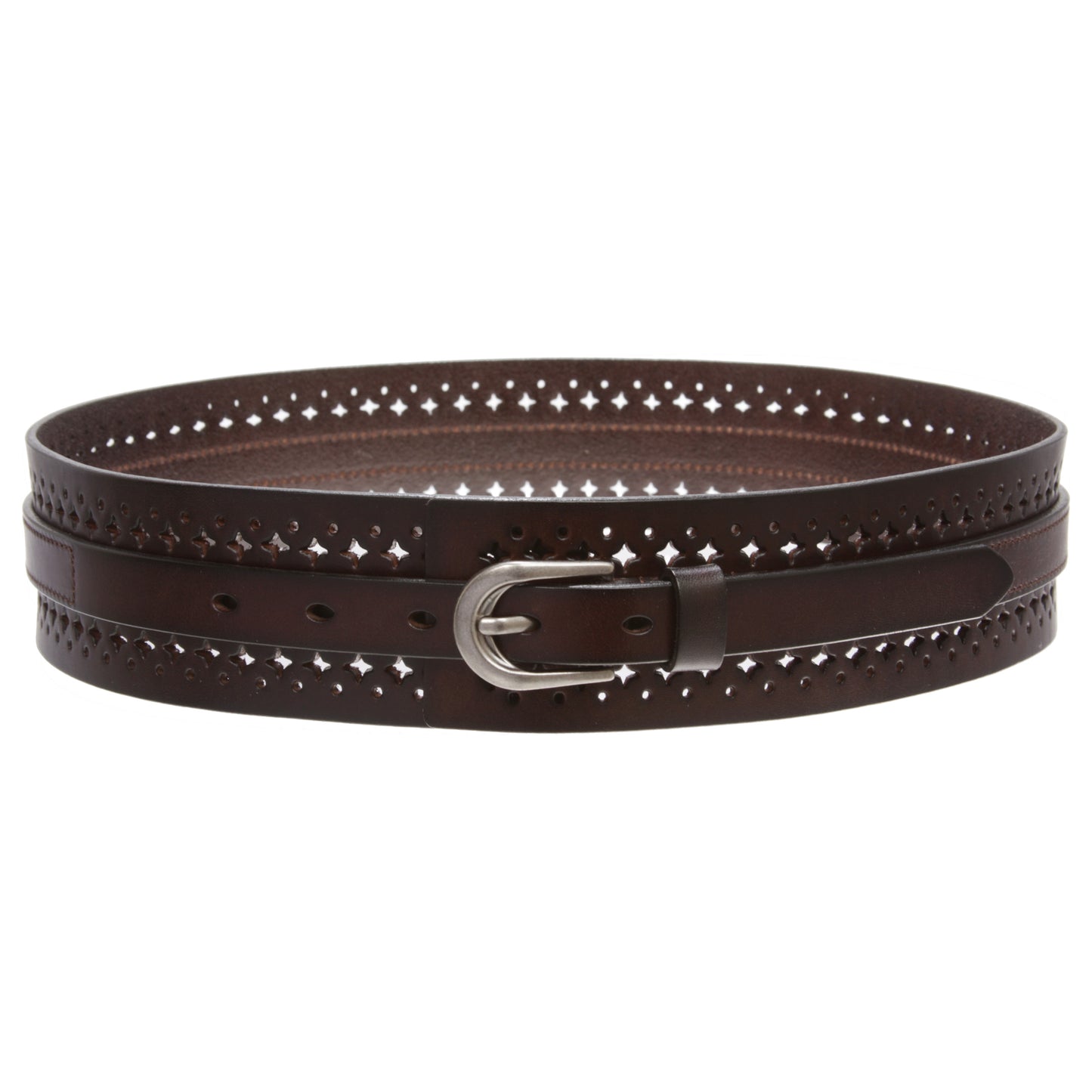 Women‘s Vintage Cowhide Leather Cutout Waist Belt with Skinny 3/4" Strap - 2 1/4" Wide