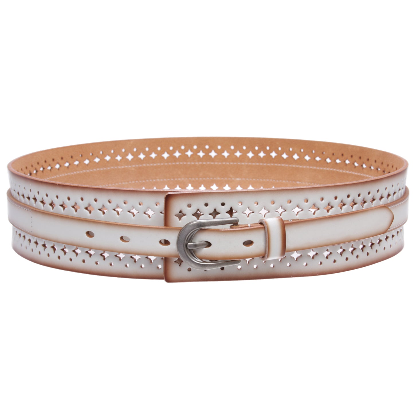 Women‘s Vintage Cowhide Leather Cutout Waist Belt with Skinny 3/4" Strap - 2 1/4" Wide