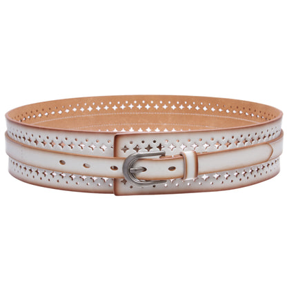 Women‘s Vintage Cowhide Leather Cutout Waist Belt with Skinny 3/4" Strap - 2 1/4" Wide
