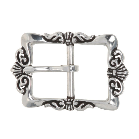 1 1/4" (32 mm)  Western Floral Single Prong Center Bar Silver Belt Buckle