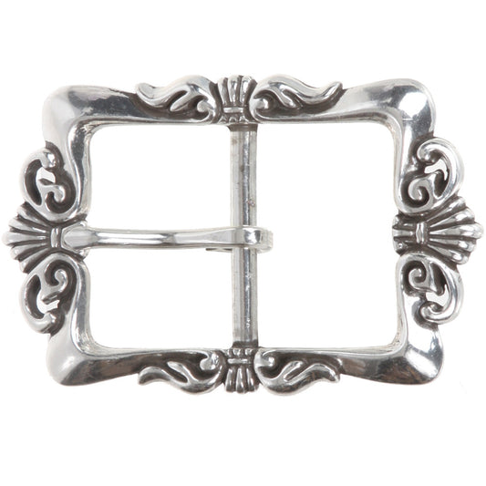 1 1/2" (38 mm)  Western Floral Single Prong Center Bar Silver Belt Buckle