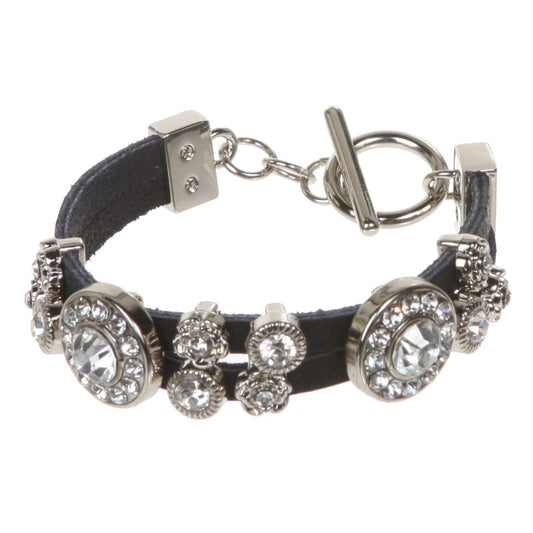 Rhinestone Charms Double Leather Strand Bracelet