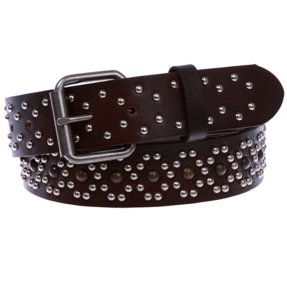 1 1/2" Oil Tanned Metal Circle Studded Vintage Genuine Leather Belt