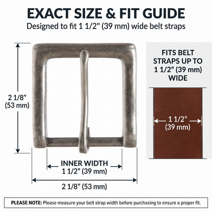 1 1/2" (38 mm) Nickel Free Single Prong Square Belt Buckle