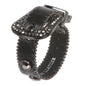 Western Hematite Rhinestone Studded Metal Ball Chain Leather Cuff Bracelet