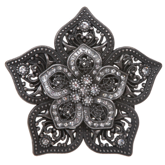 Double Layer Perforated Rhinestone Floral Nickel Free Belt Buckle