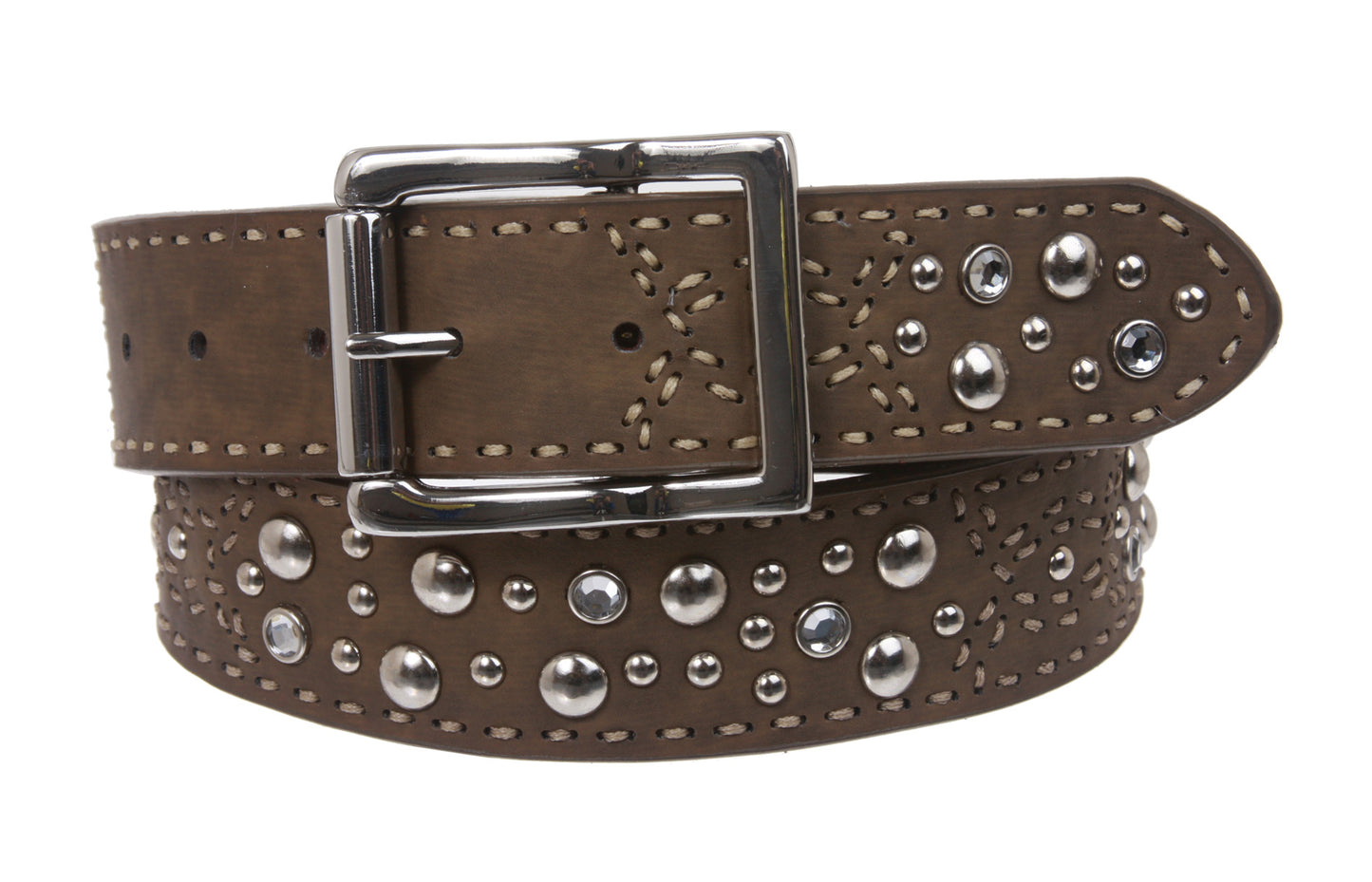 Snap On Rhinestone Rivet Studs Leather Belt