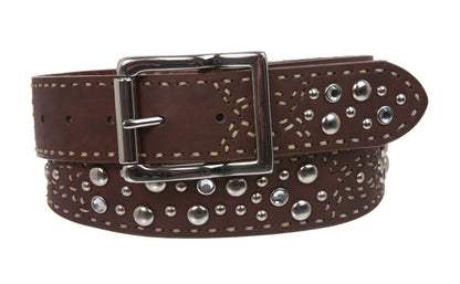 Snap On Rhinestone Rivet Studs Leather Belt