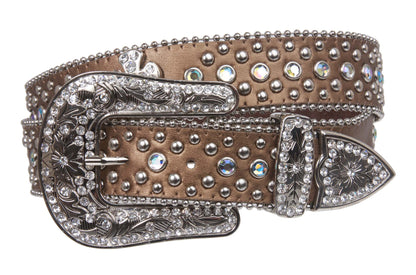 Western Rhinestone Silver Circle Studs and Cross Decoration Leather Belt