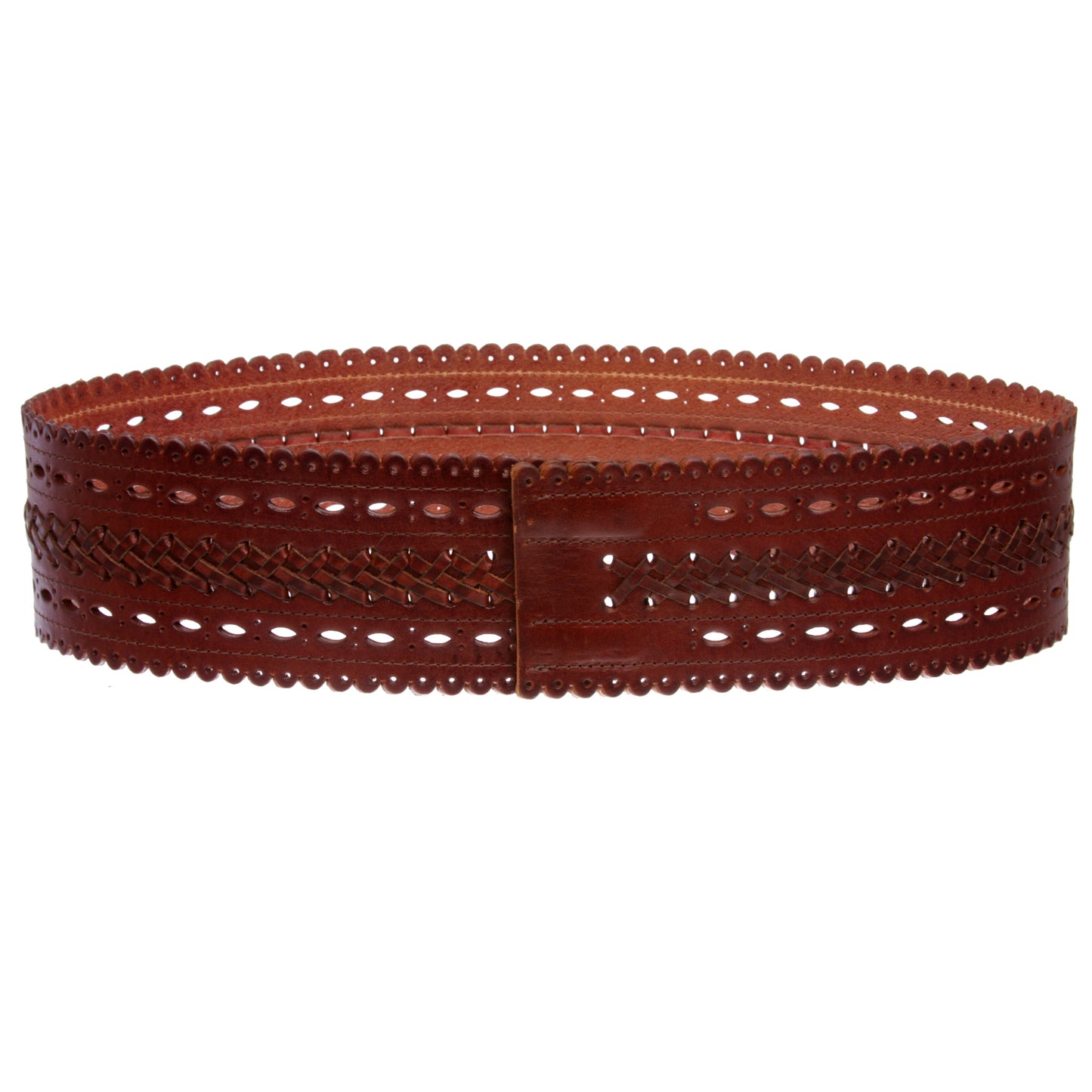 2 7/8" (72mm) Wide High Waist Perforated Braided Leather Belt