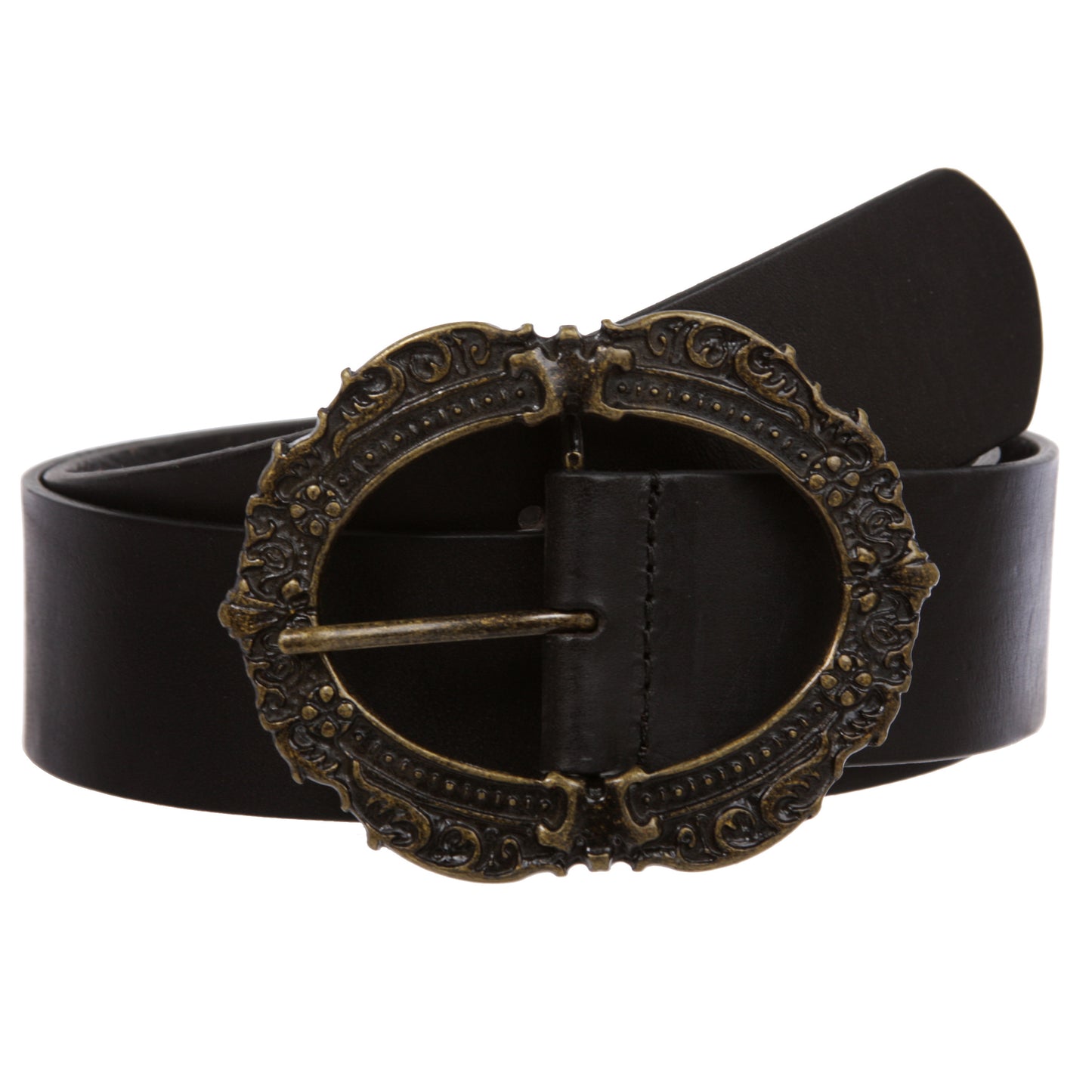 Women's 1 3/4" (45 mm) Wide High Waist Cow Leather Belt With Oval Engraving Brass Buckle