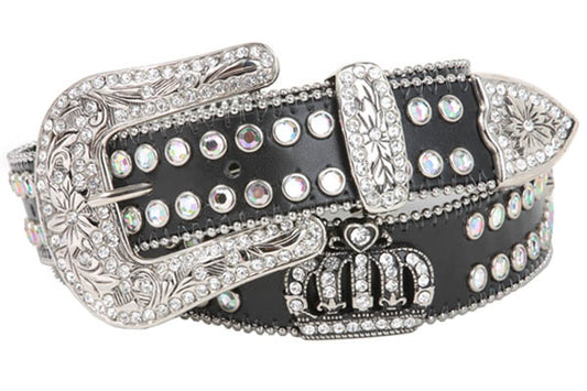 Western Rhinestone Crown Genuine Leather Belt