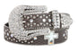 Snap On Rhinestone Cross Silver Circle Studded Snake Print Genuine Leather Belt