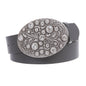 Snap on Bonded Leather Belt with Rhinestone Oval Flower Buckle