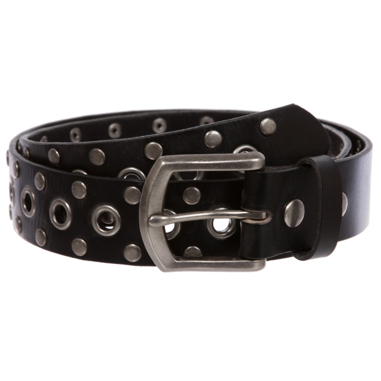 Casual Riveted Studded Grommets & Studs Solid Leather Belt