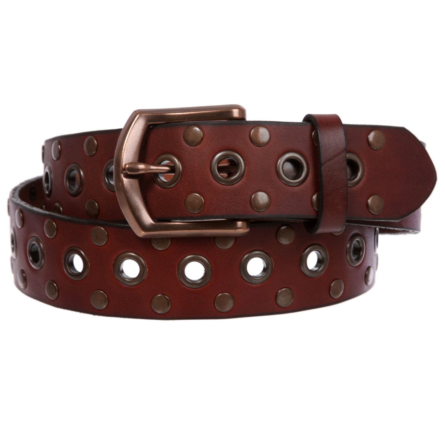 Casual Riveted Studded Grommets & Studs Solid Leather Belt