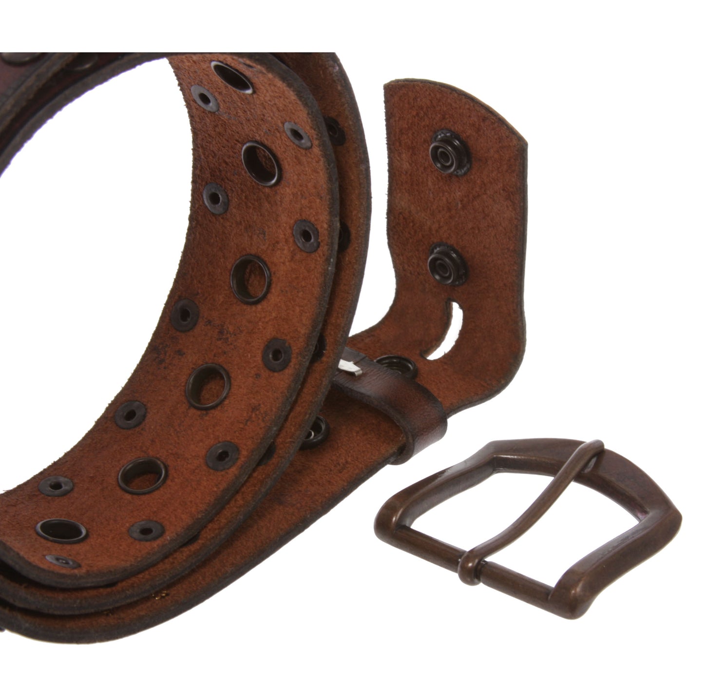 Casual Riveted Studded Grommets & Studs Solid Leather Belt