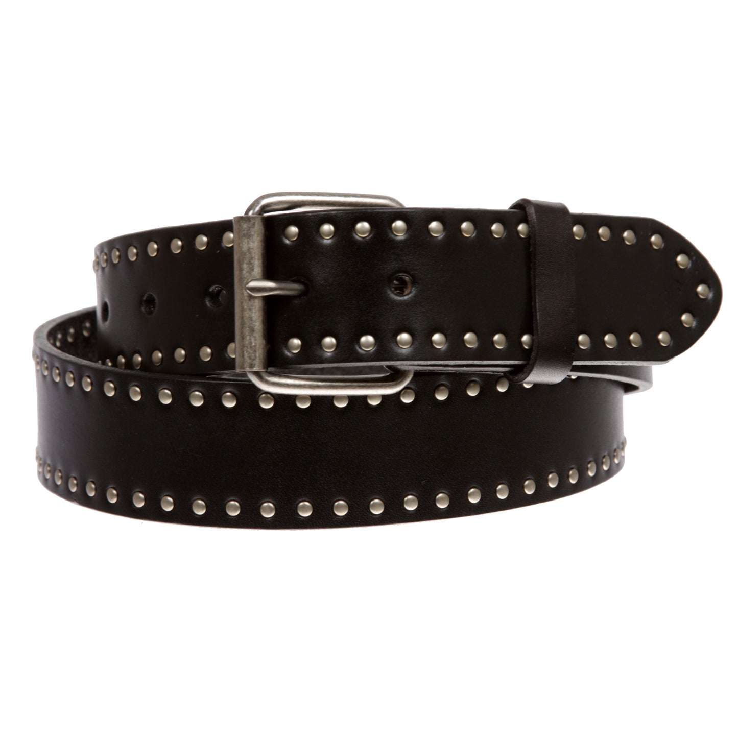 Genuine Vintage Retro Circle Studded Leather Belt - Interchangeable buckle