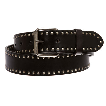 Genuine Vintage Retro Circle Studded Leather Belt - Interchangeable buckle