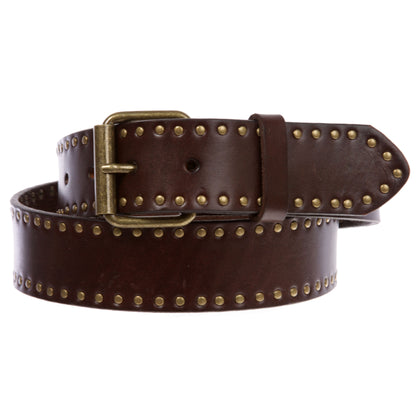 Genuine Vintage Retro Circle Studded Leather Belt - Interchangeable buckle