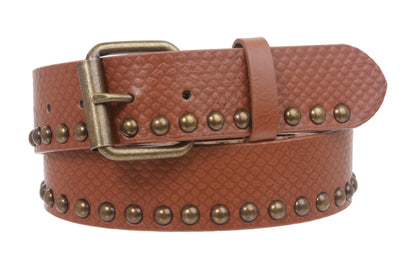 Snap on Snake Print Metal Circle Studded Leather Belt