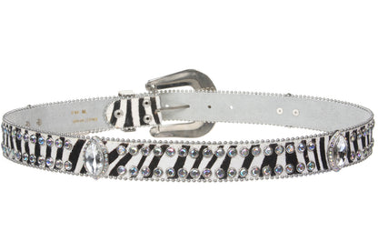 Hair Calf Rhinestone Ornaments Zebra Print Genuine Leather Belt