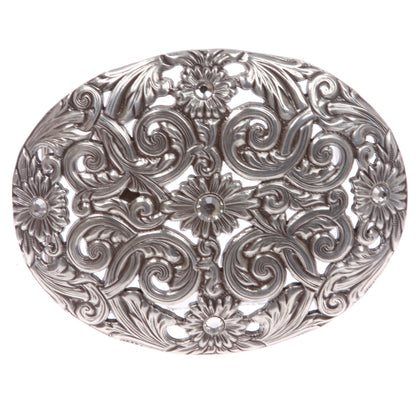 Western Antiqued Silver Sunflower Filigree Rhinestones Oval Belt