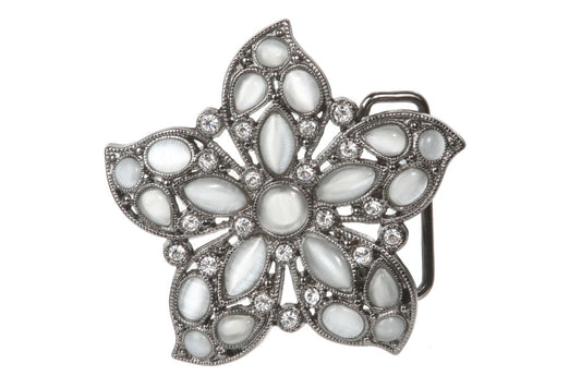 Rhinestone Flower Perforated Belt Buckle