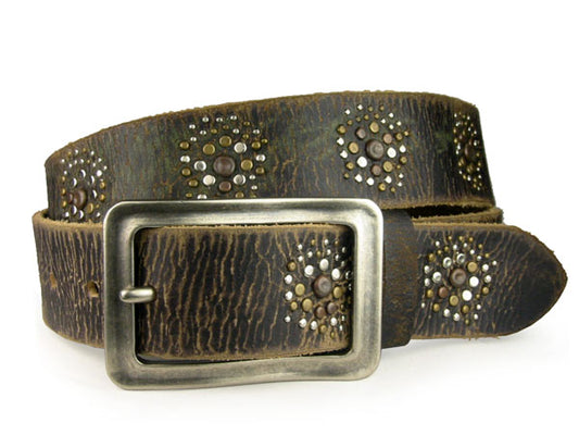 Snap on Genuine Vintage Retro Top Grain Cowhide Studded Leather Belt