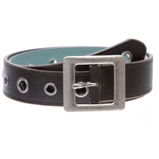 Square Buckle Grommets Vintage Distressed Leather Jean Belt