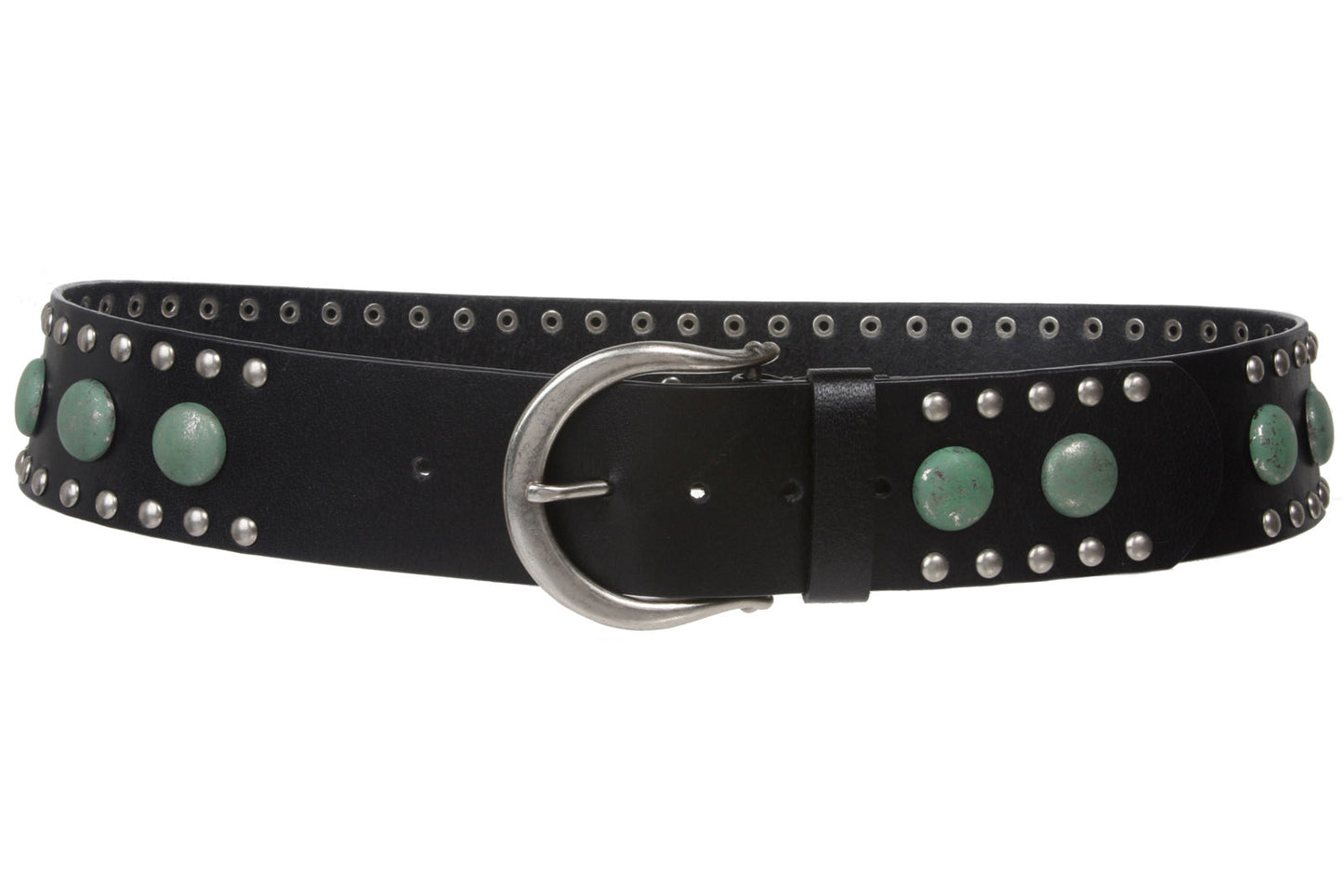 Womens 2 1/4" Harness Wide Contour Circle Studded Solid Leather Belt