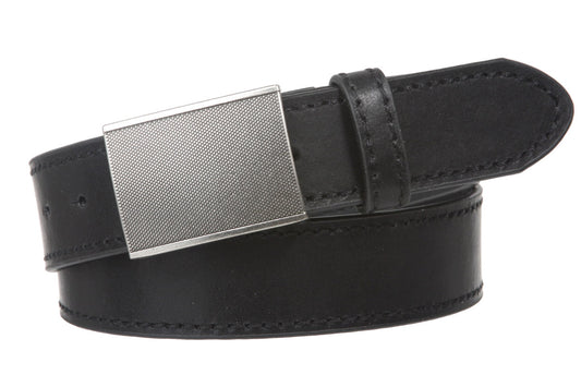 Men's Snap On 1 1/2" (38 mm) Leather Belt with Rectangular Gritty Looking Textured Belt Buckle