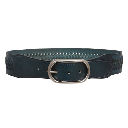 2" Wide High Waist Braided Woven Full Grain Tapered Oval Leather Belt