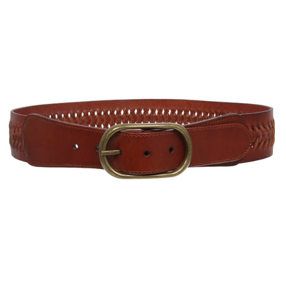 2" Wide High Waist Braided Woven Full Grain Tapered Oval Leather Belt