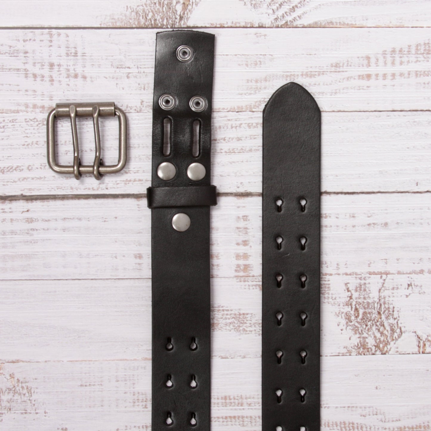 Men's 1.5" Snap-On Heavy Duty Leather Belt with Double Roller Buckle