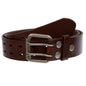 Snap On Double Prong Two Row Cut-out Holes Perforated Full Grain Leather Jean Belt