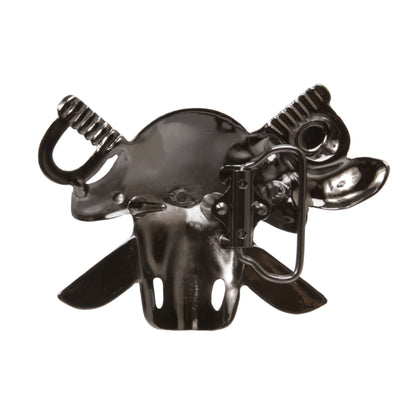Gunmetal Pirate Skull Rhinestone Belt Buckle, 4.75"x3.25"