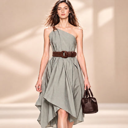 Women's 2 1/4" Wide Braided Genuine Leather Waist Belt with Double O-Ring Buckle for Dresses