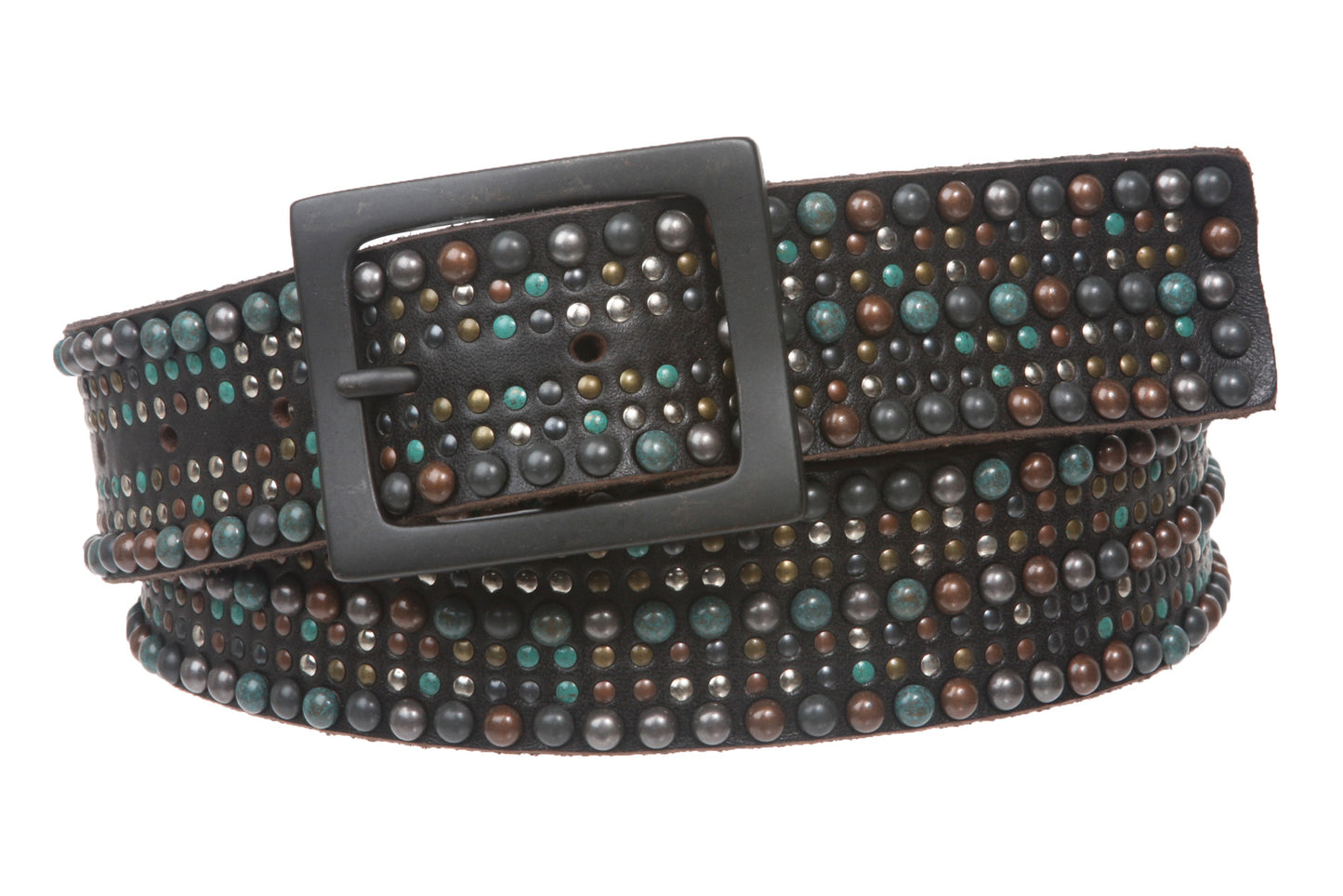 Snap On Tiny Multiple Turquoise Rivet Circle Studded Leather Jean Belt