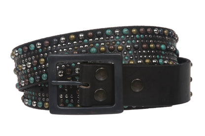 Snap On Tiny Multiple Turquoise Rivet Circle Studded Leather Jean Belt