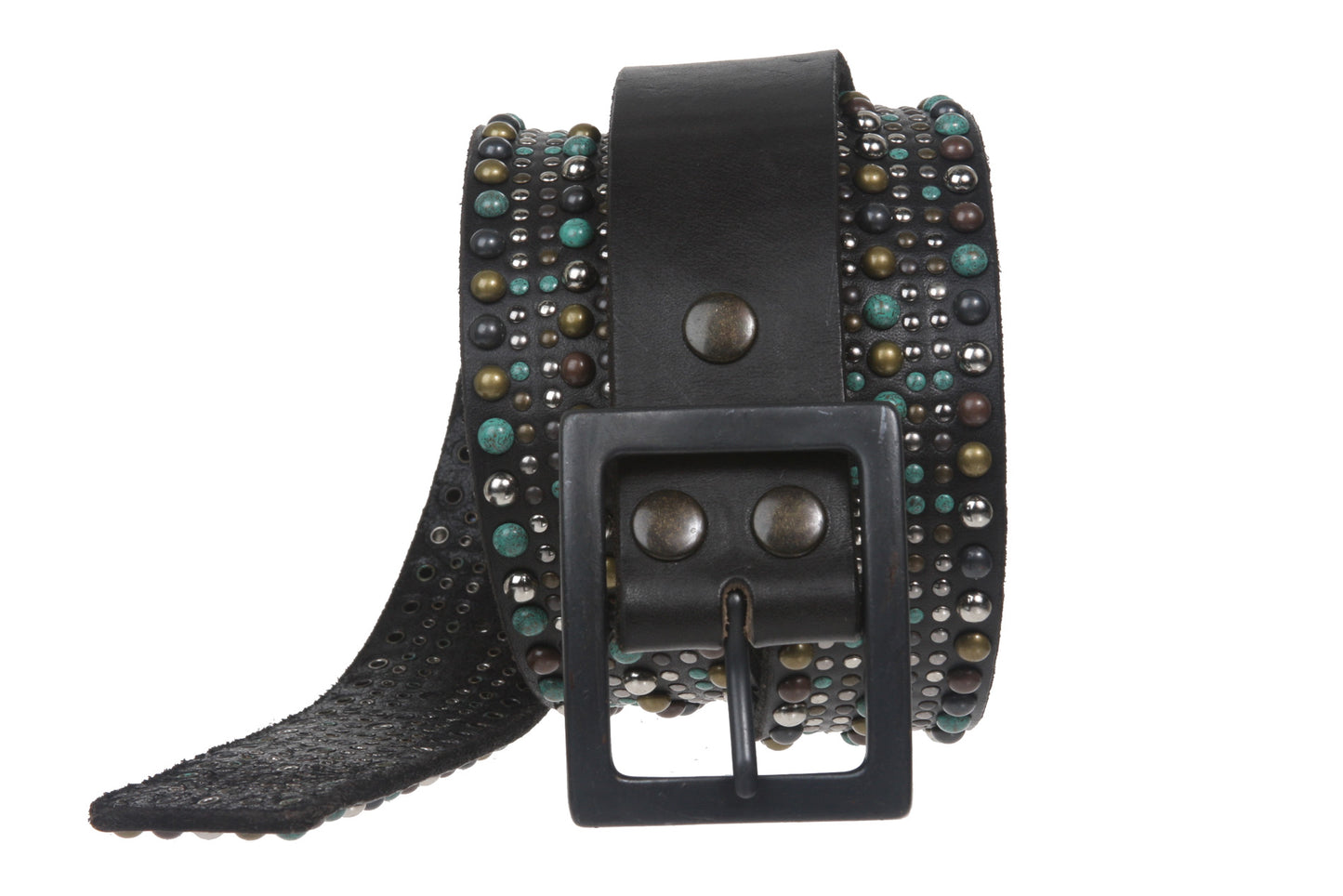 Snap On Tiny Multiple Turquoise Rivet Circle Studded Leather Jean Belt