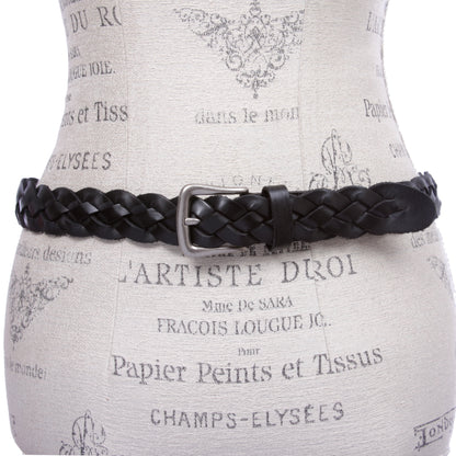 Women's 1 1/8" Braided Woven Skinny Narrow Leather Belt