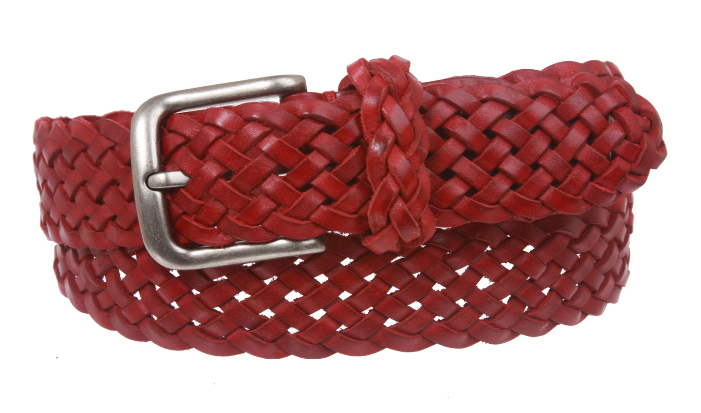 Women's 1 3/8" Braided Woven Solid Leather Belt