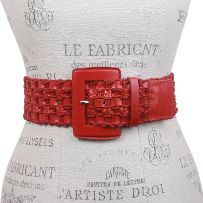 Women's 2 3/8" or 60 mm Wide High Waist Braided Woven Full Grain Leather Belt