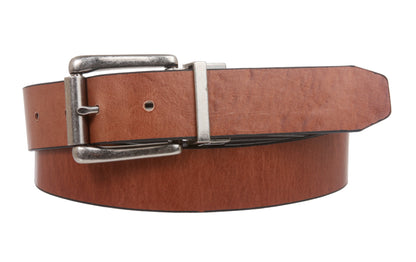 Men's 1 1/4" (32 mm) Cowhide Rectangular Solid Leather Black & Brown Reversible Dress Belt