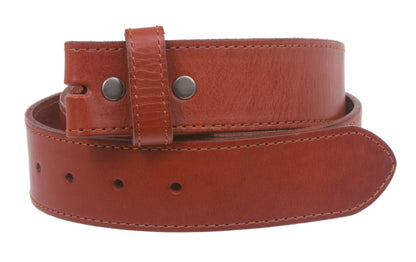 Snap On Cowhide Full Grain Stitching-Edged Leather Belt Strap