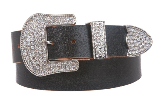 Western Rhinestone Buckle Plain Leather Belt