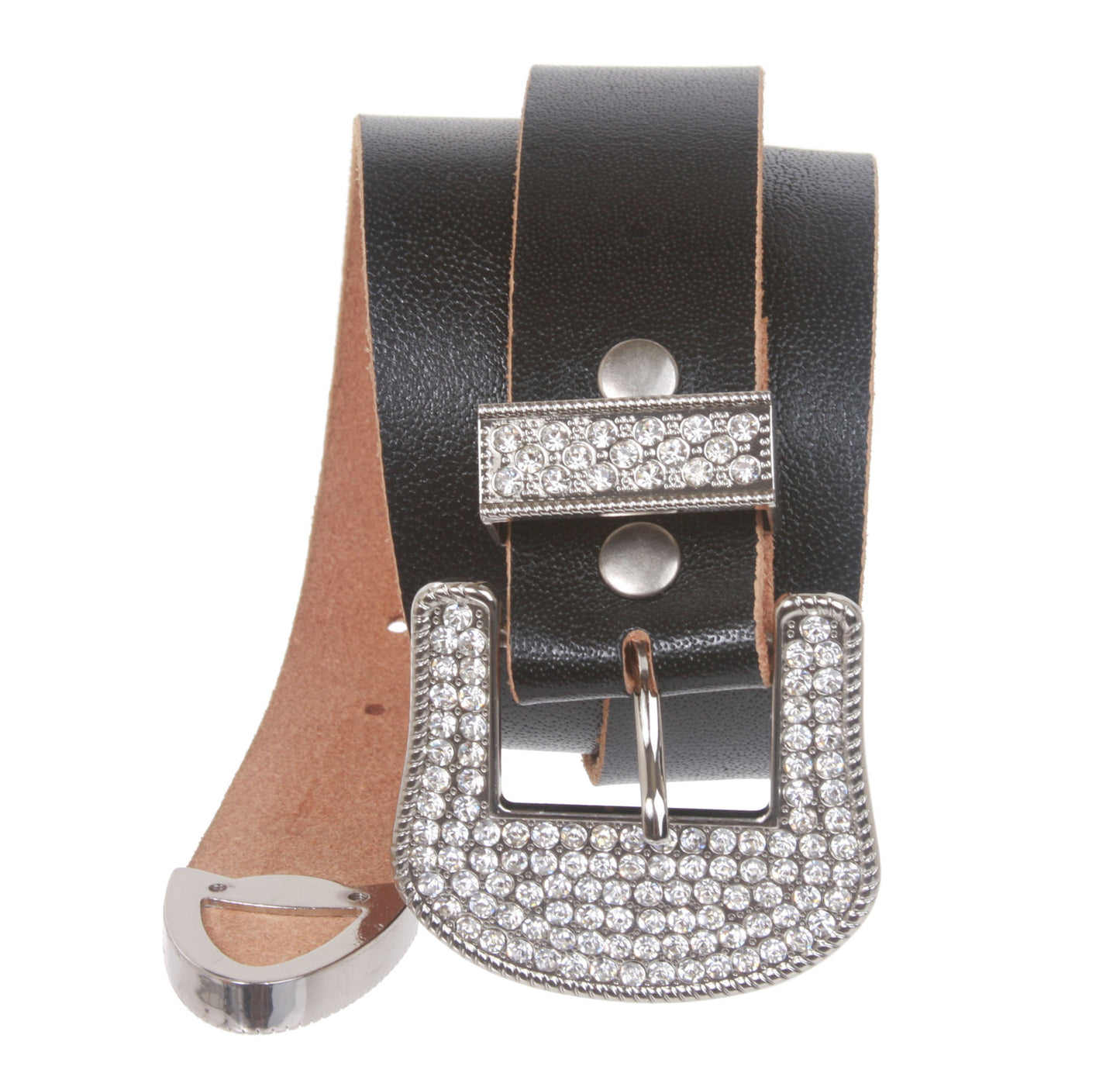 Western Rhinestone Buckle Plain Leather Belt