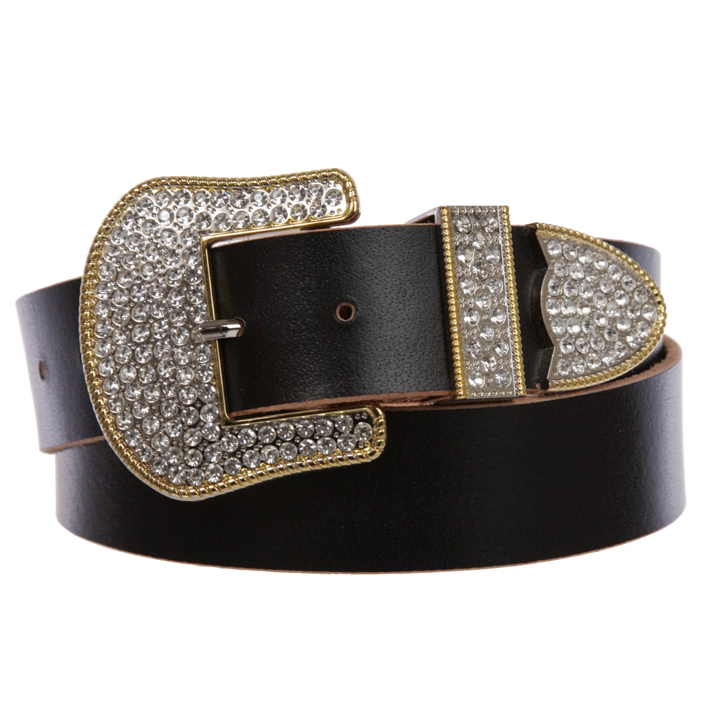 Western Rhinestone Buckle Plain Leather Belt