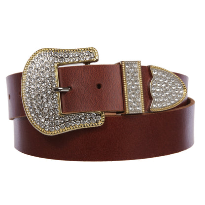 Western Rhinestone Buckle Plain Leather Belt